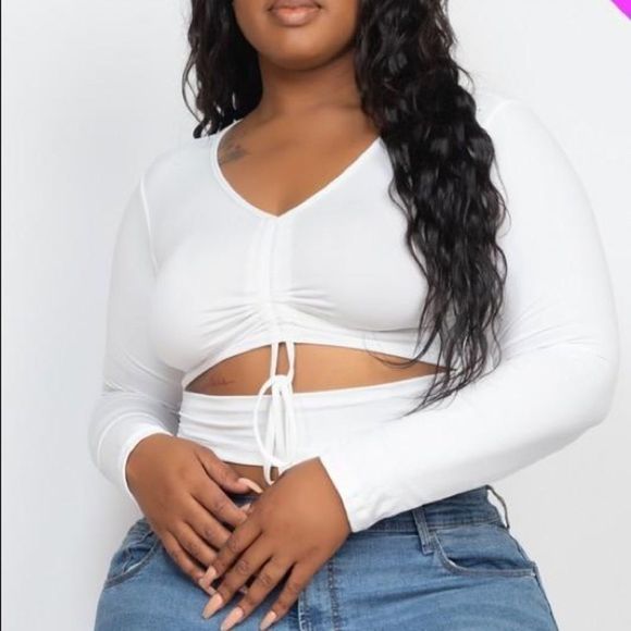 🔥Plus Size Drawstring Ruched Crop Top - Picture 4 of 5